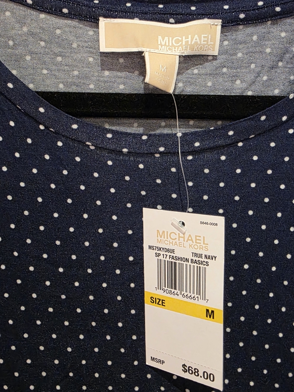 Michael Kors Navy Polka Dot Pleated-Hem Top | NWT | Size M - Picture 4 of 6
